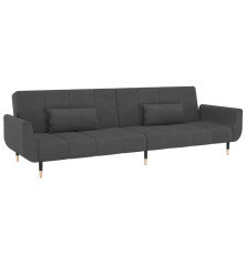 Dvivietė sofa-lova su dvejomis pagalvėmis, pilka, aksomas