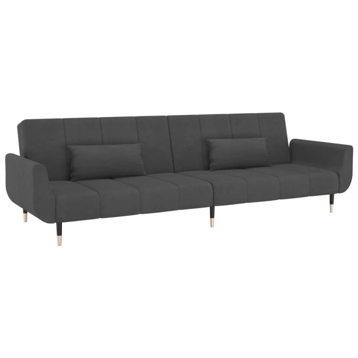 Dvivietė sofa-lova su dvejomis pagalvėmis, pilka, aksomas