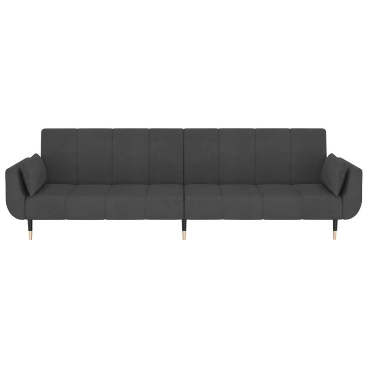 Dvivietė sofa-lova su dvejomis pagalvėmis, pilka, aksomas