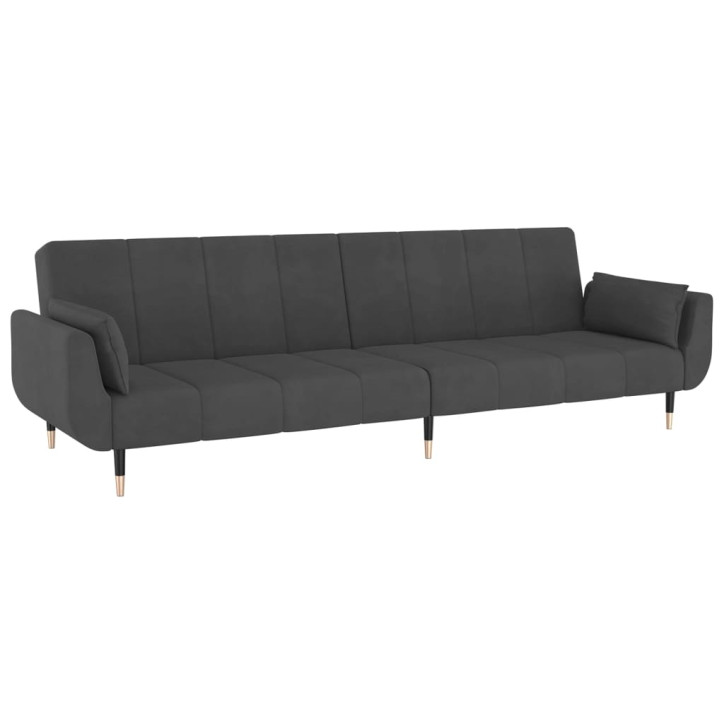 Dvivietė sofa-lova su dvejomis pagalvėmis, pilka, aksomas