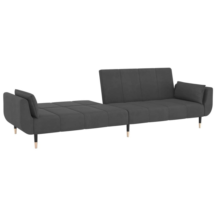 Dvivietė sofa-lova su dvejomis pagalvėmis, pilka, aksomas