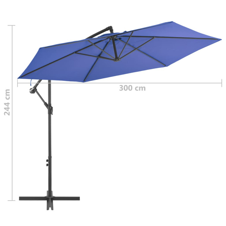 Gembės formos skėtis su aliuminio stulpu, mėlynas, 300cm