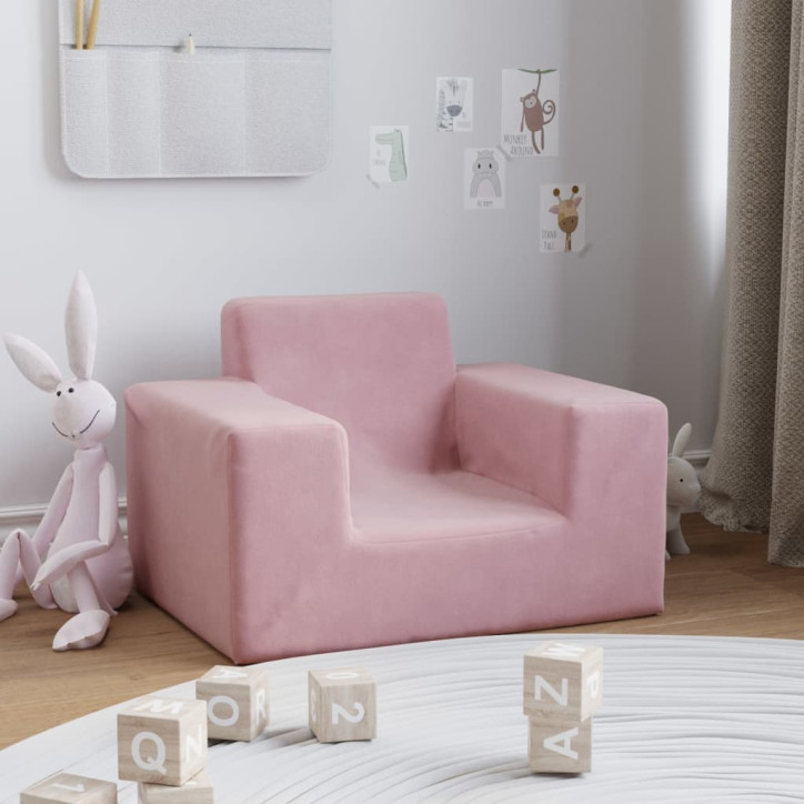 Vaikiška sofa, rožinės spalvos, minkštas pliušas