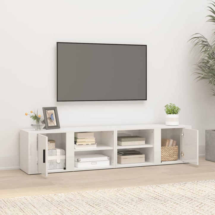 TV spintelės, 2vnt., baltos, 80x31,5x36cm, mediena, blizgios