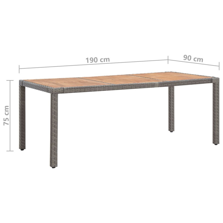 Sodo stalas, pilkas, 190x90x75cm, poliratanas ir akacija