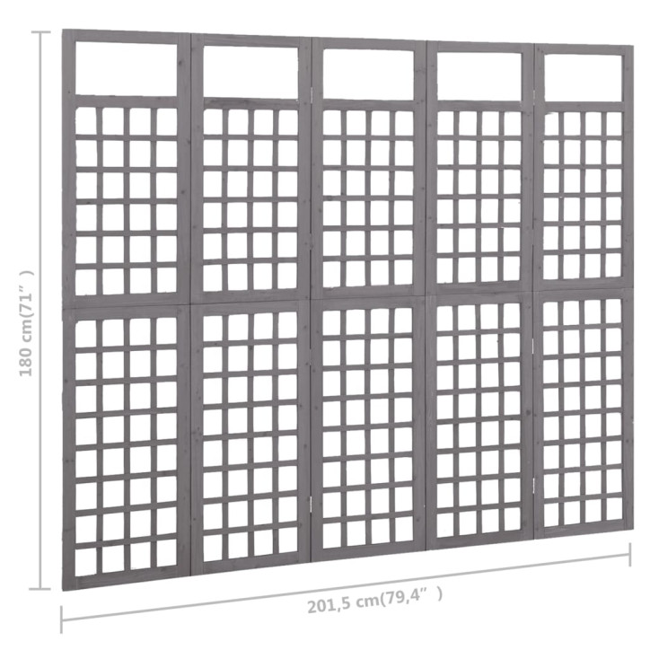Kambario pertvara/treliažas, 5 dalių, pilka, 201,5x180cm, eglė