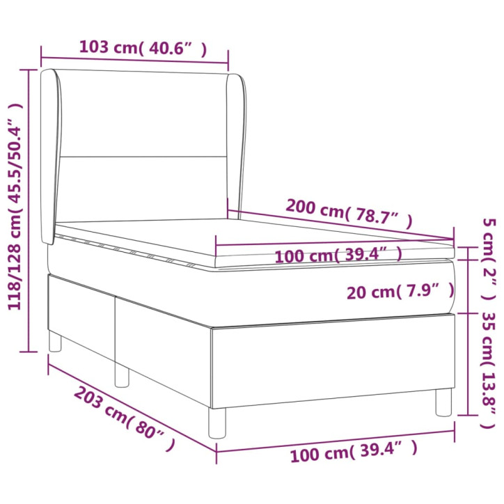 Lova su spyruoklėmis/čiužiniu/LED, pilka 100x200cm dirbtinė oda