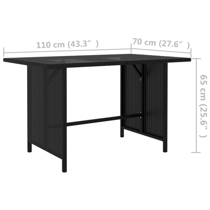 Sodo valgomojo stalas, juodos spalvos, 110x70x65cm, poliratanas