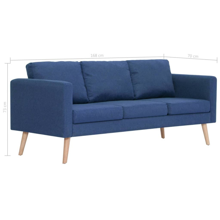 Trivietė sofa, mėlyna, audinys