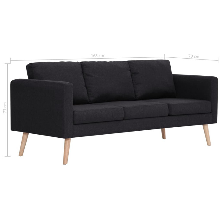 Trivietė sofa, juoda, audinys