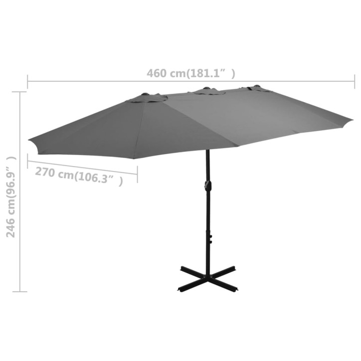 Lauko skėtis su aliuminio stulpu, antracito sp., 460x270 cm