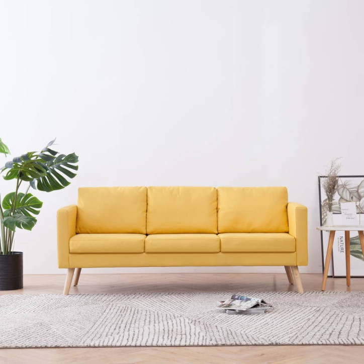 Trivietė sofa, geltona, audinys