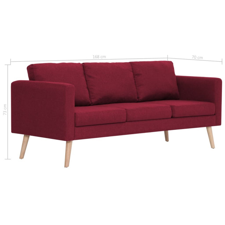 Trivietė sofa, vyno raudonos spalvos, audinys