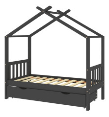 Vaikiškos lovos rėmas su stalčiumi, pilkas, 80x160cm, pušis