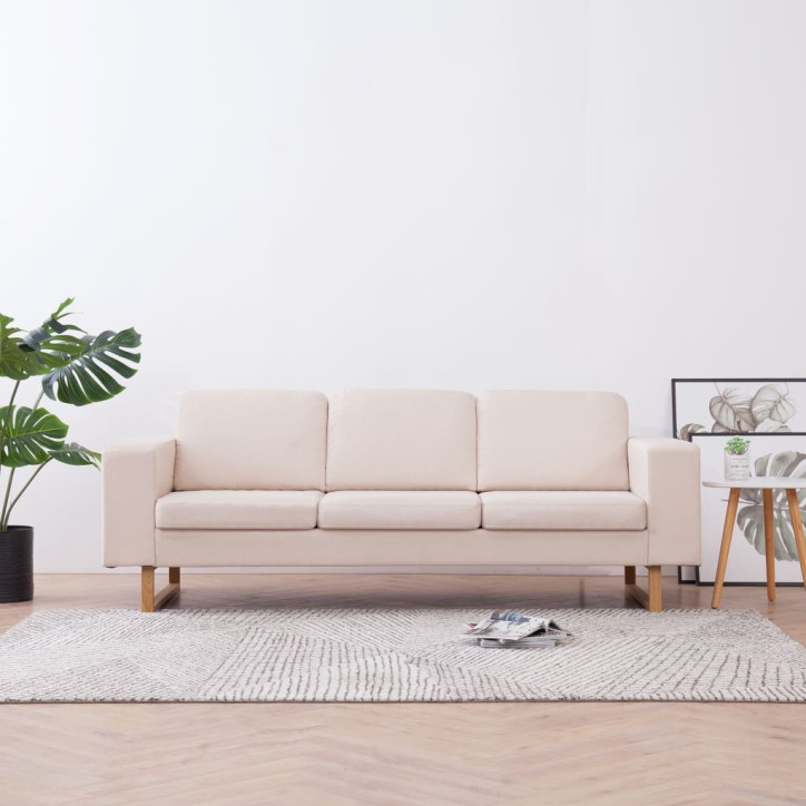 Trivietė sofa, kreminės spalvos, audinys