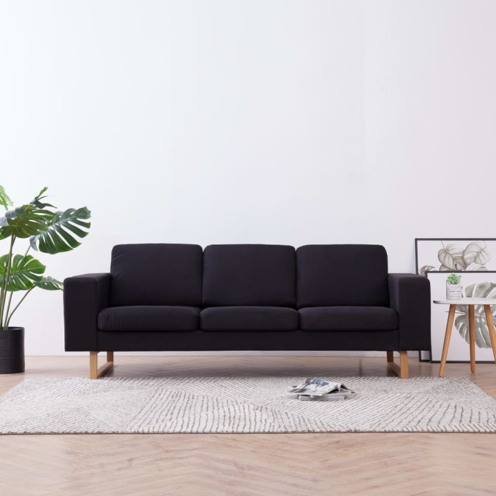 Trivietė sofa, juoda, audinys