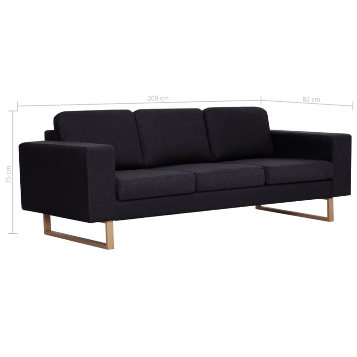 Trivietė sofa, juoda, audinys