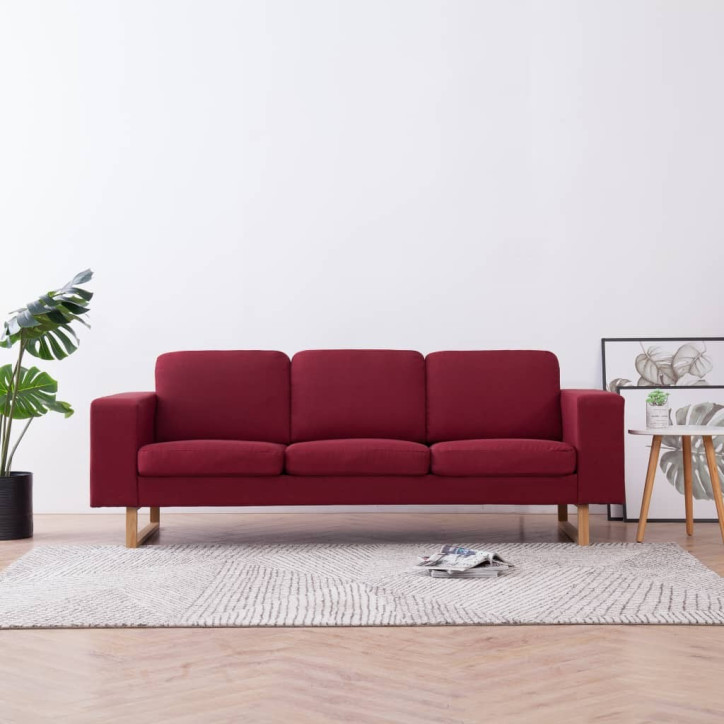 Trivietė sofa, vyno raudonos spalvos, audinys