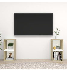 TV spintelės, 2vnt., baltos/ąžuolo, 72x35x36,5cm, MDP