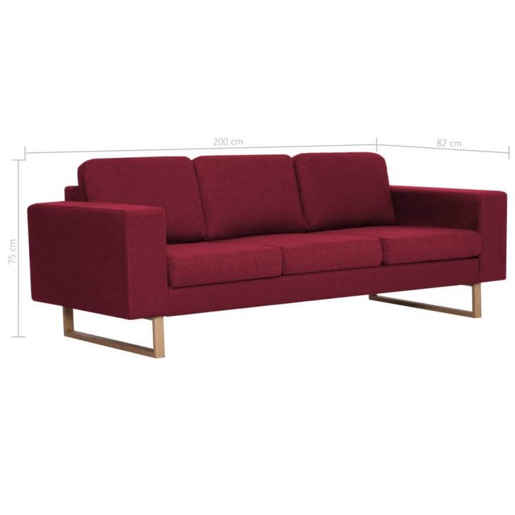 Trivietė sofa, vyno raudonos spalvos, audinys