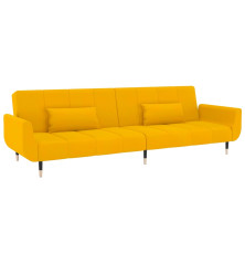 Dvivietė sofa-lova su dvejomis pagalvėmis, geltona, aksomas