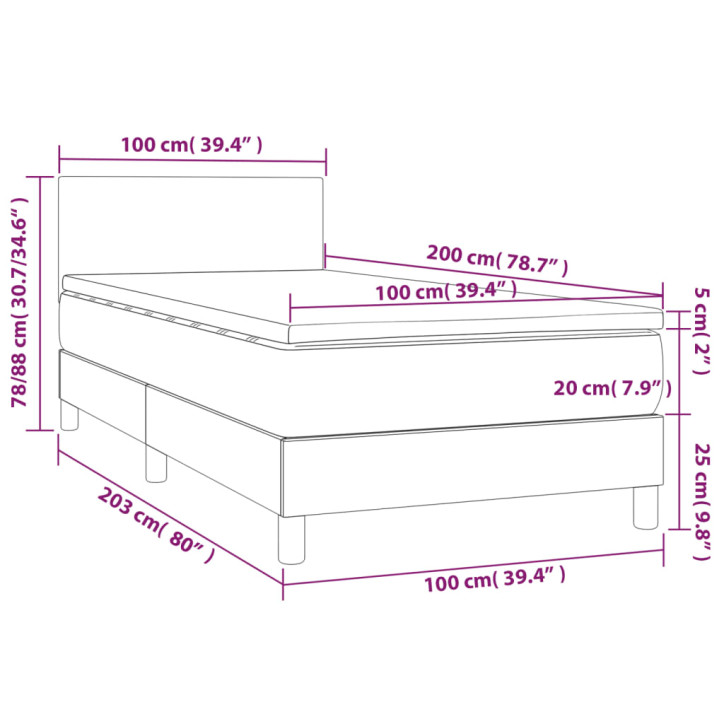 Lova su spyruoklėmis/čiužiniu/LED, balta 100x200cm dirbtinė oda