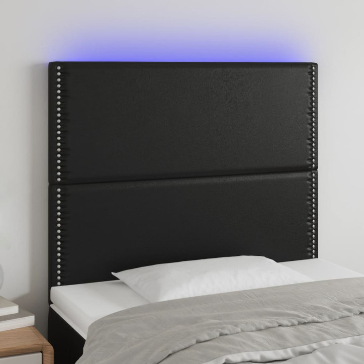 Galvūgalis su LED, juodos spalvos, 90x5x118/128cm, dirbtinė oda