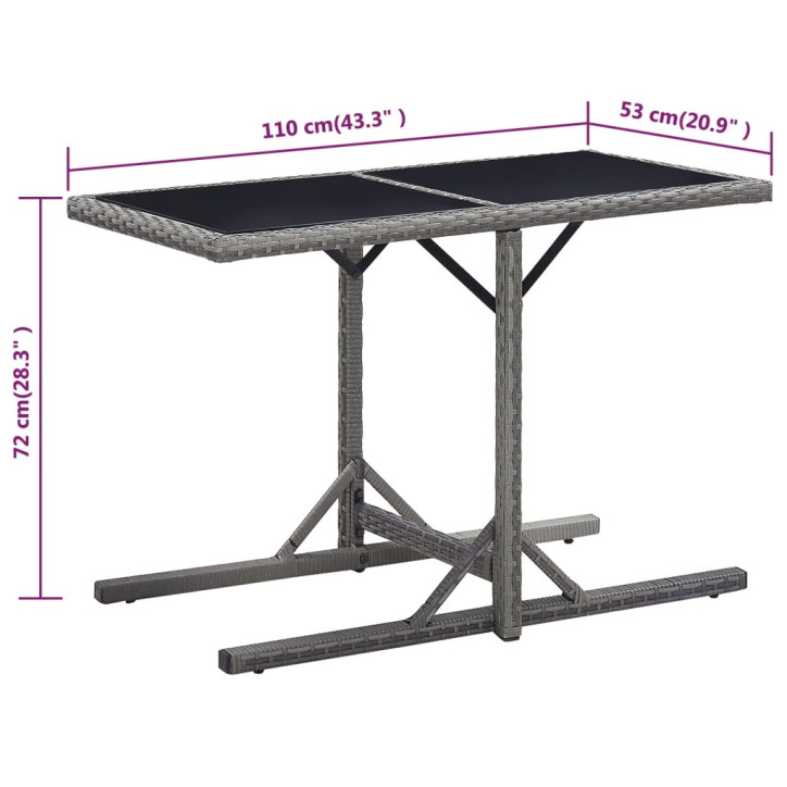 Sodo stalas, antracito spalvos, 110x53x72cm, stiklas, poliratanas