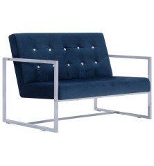 Dvivietė sofa su porankiais, mėlynos sp., chromas ir aksomas