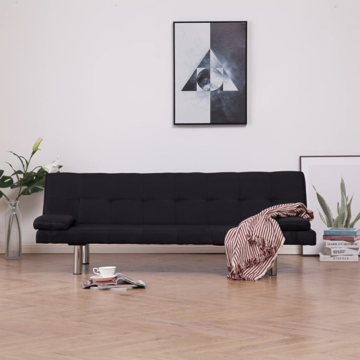 Sofa-lova su dviem pagalvėm, juodos spalvos, poliesteris