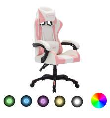 Žaidimų kėdė su LED lemputėmis, rožinė ir juoda, dirbtinė oda