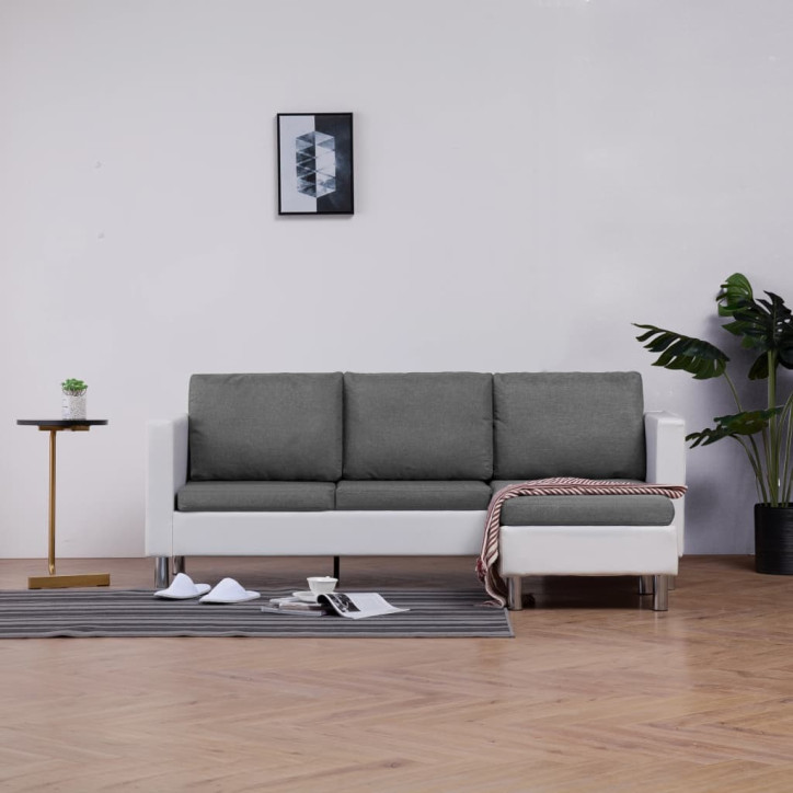 Trivietė sofa su pagalvėlėmis, baltos sp., dirbtinė oda