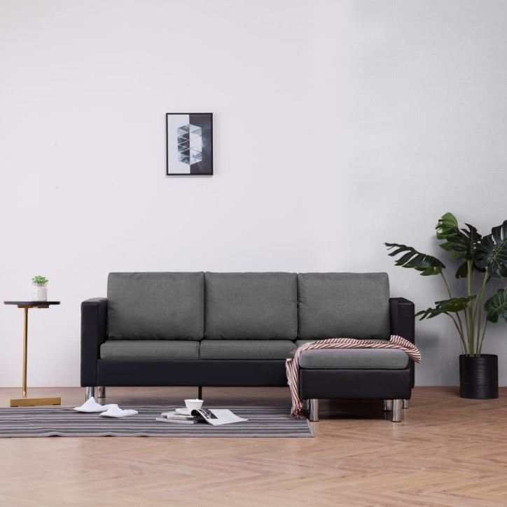 Trivietė sofa su pagalvėlėmis, juodos sp., dirbtinė oda