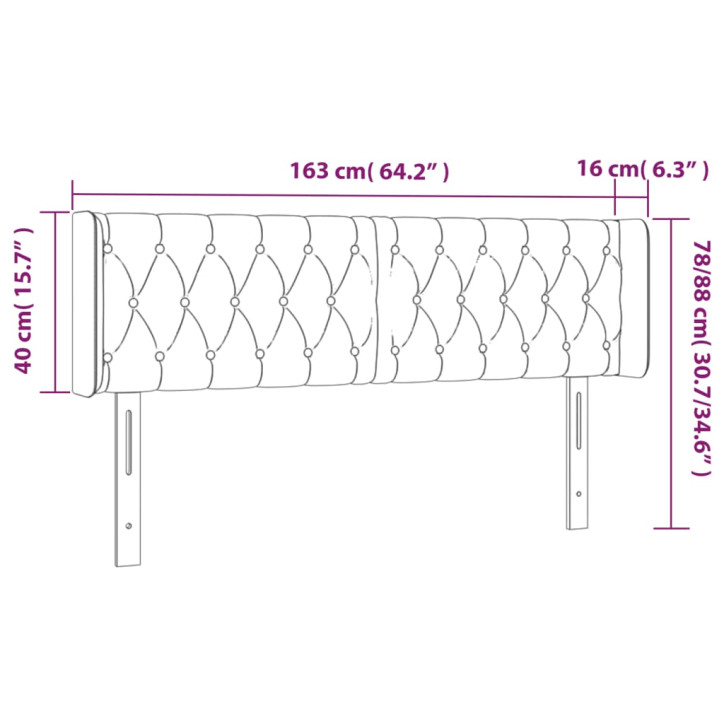 Galvūgalis su LED, tamsiai pilkas, 163x16x78/88cm, aksomas