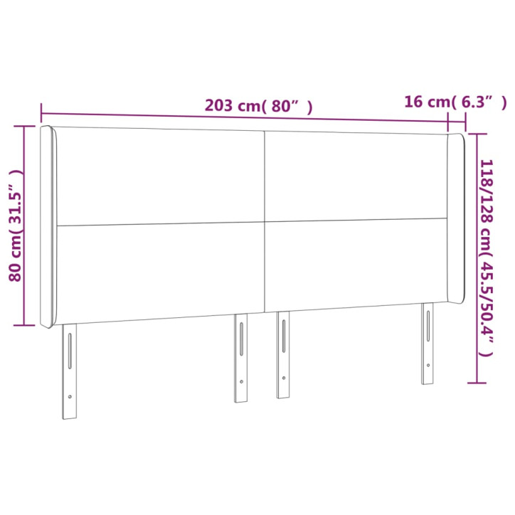 Galvūgalis su LED, šviesiai pilkas, 203x16x118/128cm, audinys