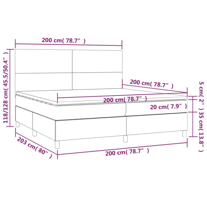 Lova su spyruoklėmis/čiužiniu/LED, juoda 200x200cm dirbtinė oda