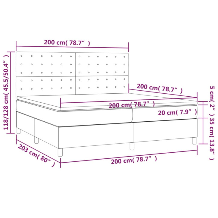 Lova su spyruoklėmis/čiužiniu/LED, juoda 200x200cm dirbtinė oda