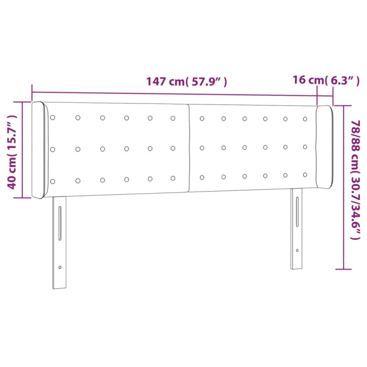 Galvūgalis su LED, juodos spalvos, 147x16x78/88cm, aksomas