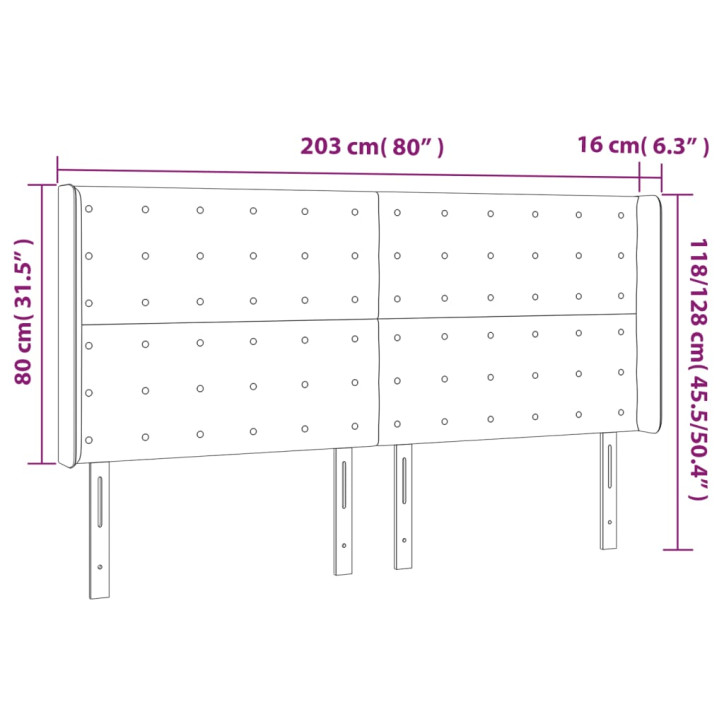 Galvūgalis su LED, šviesiai pilkas, 203x16x118/128cm, audinys