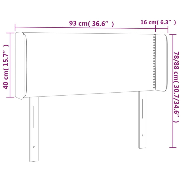 Galvūgalis su LED, juodos spalvos, 93x16x78/88cm, dirbtinė oda