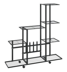 Stovas augalams su ratukais, juodas, 94,5x25x92,5cm, metalas