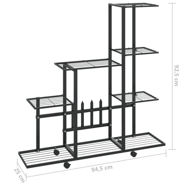 Stovas augalams su ratukais, juodas, 94,5x25x92,5cm, metalas