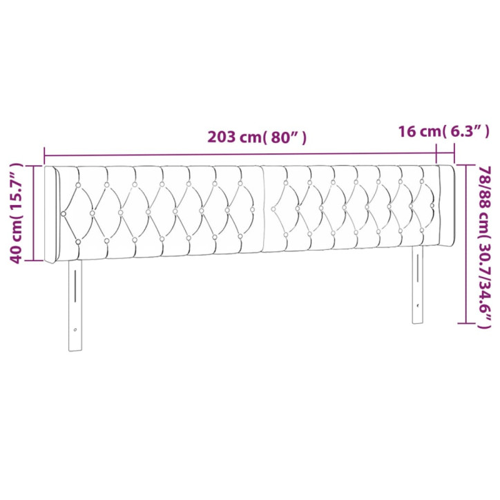 Galvūgalis su LED, juodos spalvos, 203x16x78/88cm, aksomas