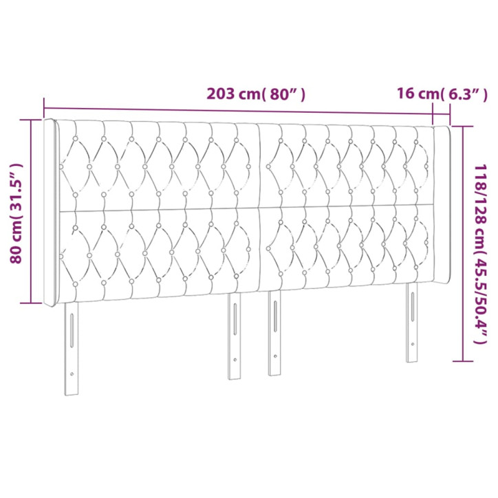 Galvūgalis su LED, šviesiai pilkas, 203x16x118/128cm, aksomas