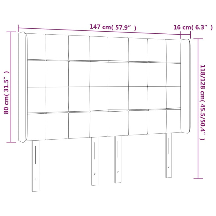 Galvūgalis su LED, šviesiai pilkas, 147x16x118/128cm, aksomas