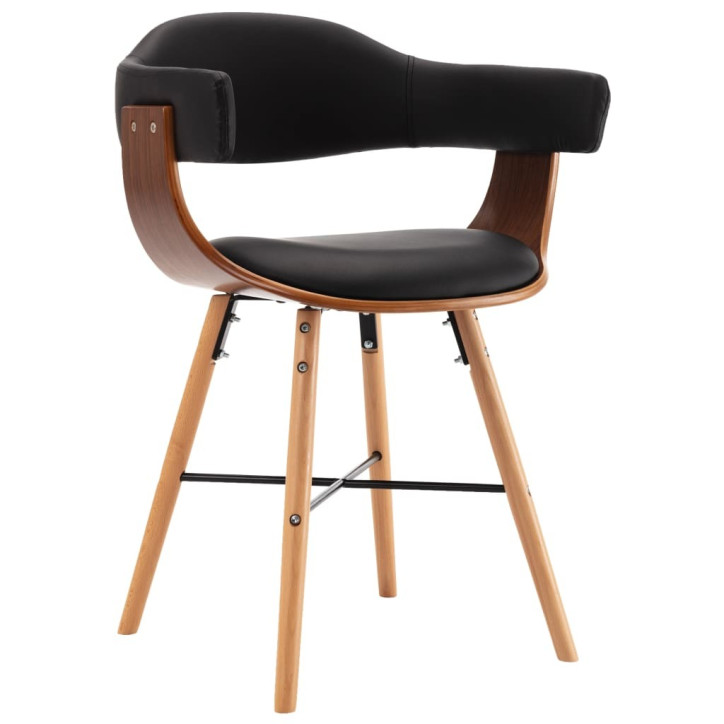 Valgomojo kėdės, 2vnt., juodos spalvos, dirbtinė oda ir mediena