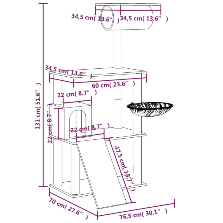 Draskyklė katėms su stovais iš sizalio, kreminės spalvos, 131cm