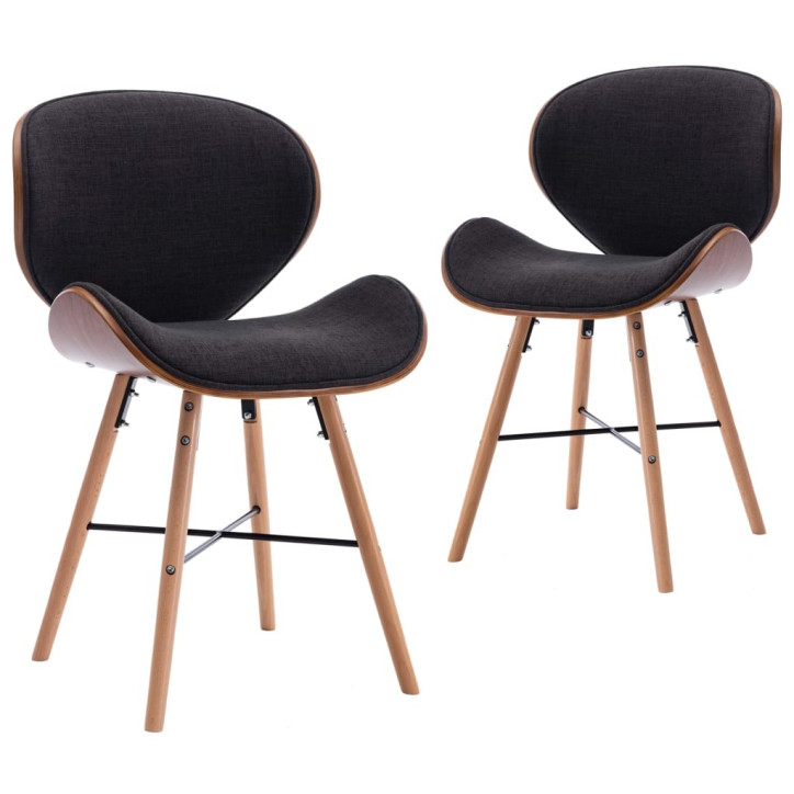 Valgomojo kėdės, 2 vnt., tamsiai pilkos, audinys ir mediena