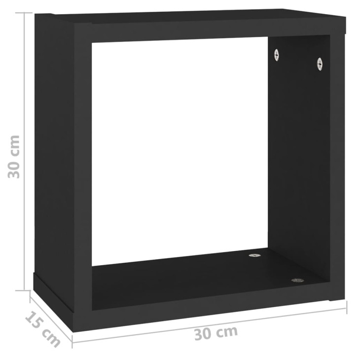 Sieninės lentynos, 2vnt., juodos, 30x15x30cm, kubo formos