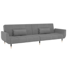 Dvivietė sofa-lova su dvejomis pagalvėmis, pilka, aksomas